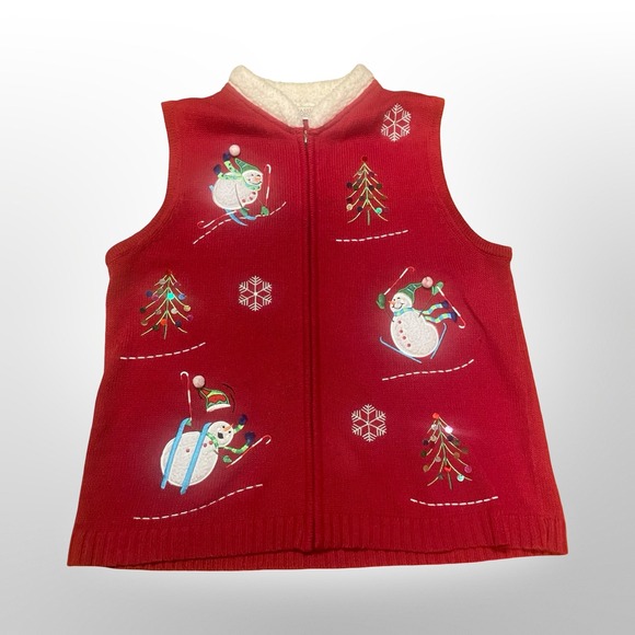 Classic Elements Jackets & Blazers - VNT Classic Elements Women Red Snowman Ugly Christmas Vest Sweater L cottage
